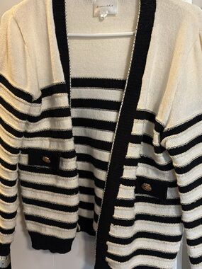 Kensie Striped Open-Front Cardigan - Black & Cream